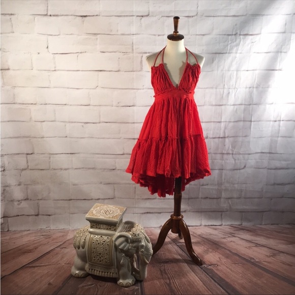 Closeout Sale !New! Red Swiss Dot Ruffle Halter Dress - Picture 4 of 8